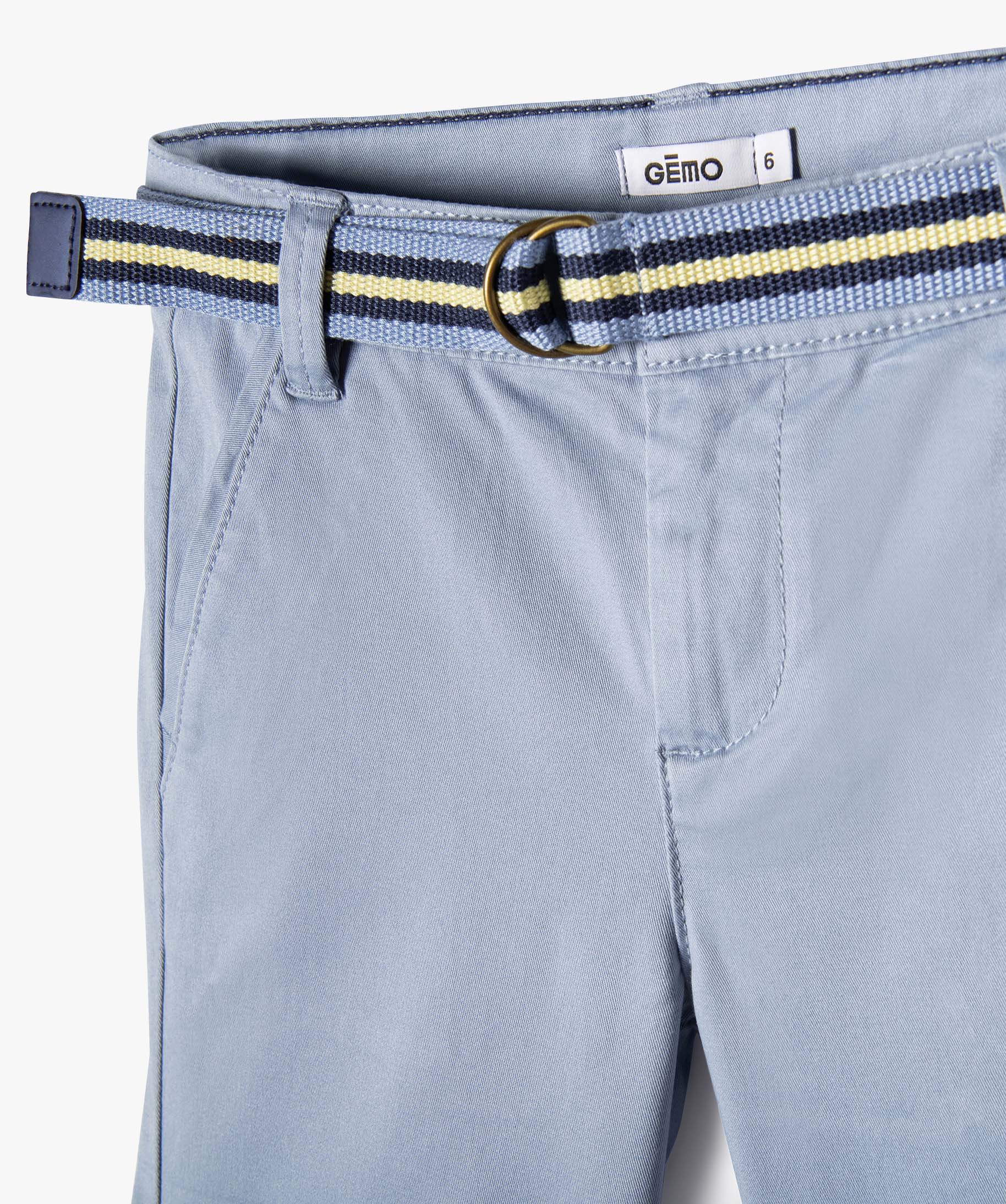 Bermuda Garçon en toile avec revers et ceinture tricolore bleu | GEMO
