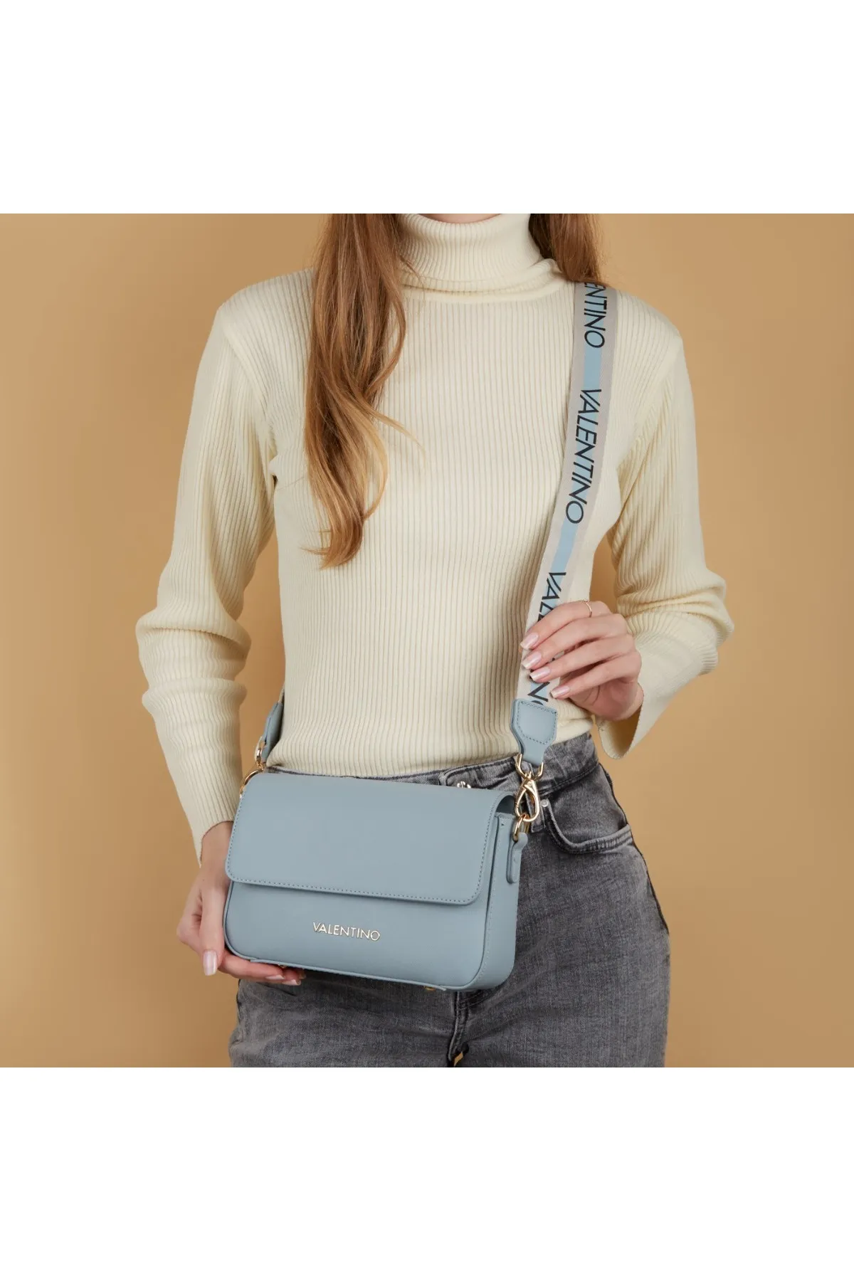 1'ASLAN  Valentino Bags Zero Damen Umhängetasche Blau Vbs7b303polvere