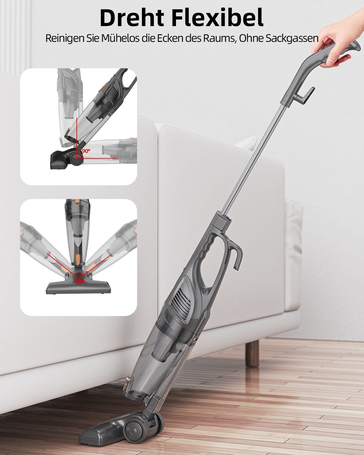Redkey Stielstaubsauger P5, 400,00 W, Staubsauger mit Kabel, 2 in 1 Stielstaubsauger und Handstaubsauger, für Harte Böden Teppich Auto