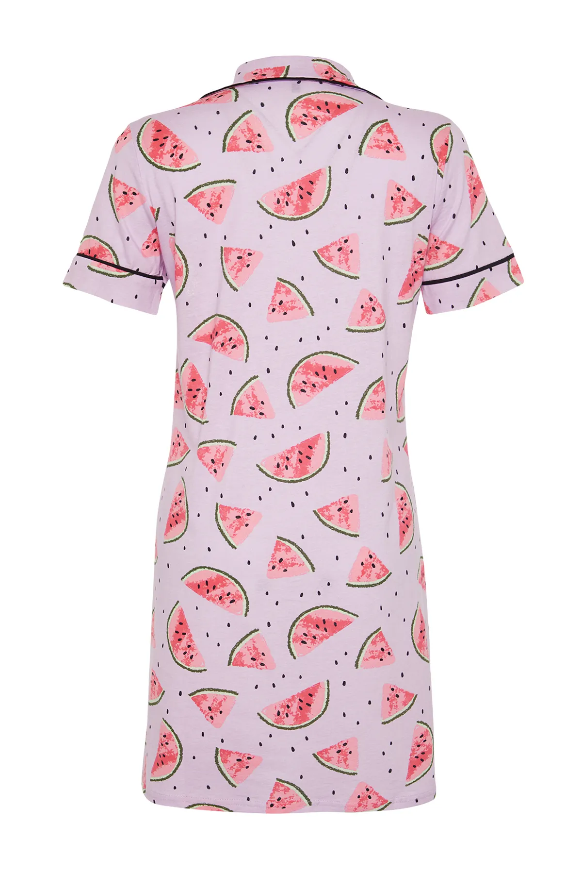 Trendyol Collection  Rosa gestricktes Nachthemd aus 100 % Baumwolle mit Wassermelonenmuster und Paspelierung THMSS24GC00010