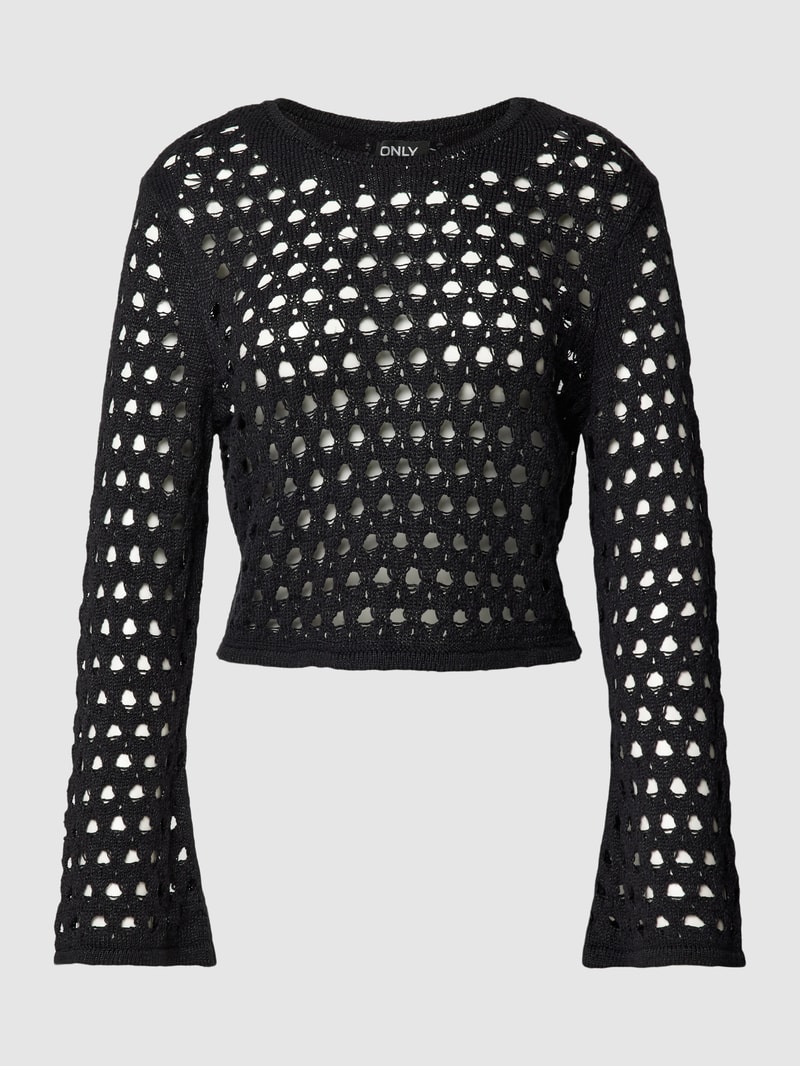 Cropped Strickpullover mit Allover-Lochstickereien Modell 'EMINA' in black