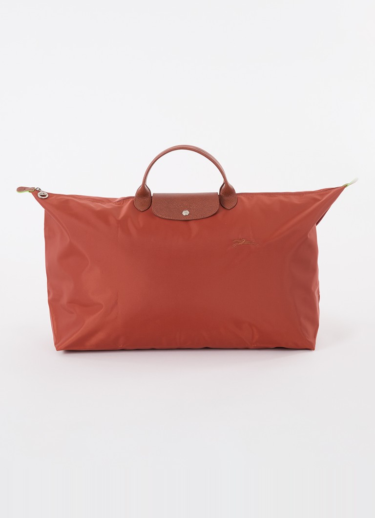 Longchamp Le Pliage Grønn weekendveske M med skinndetaljer