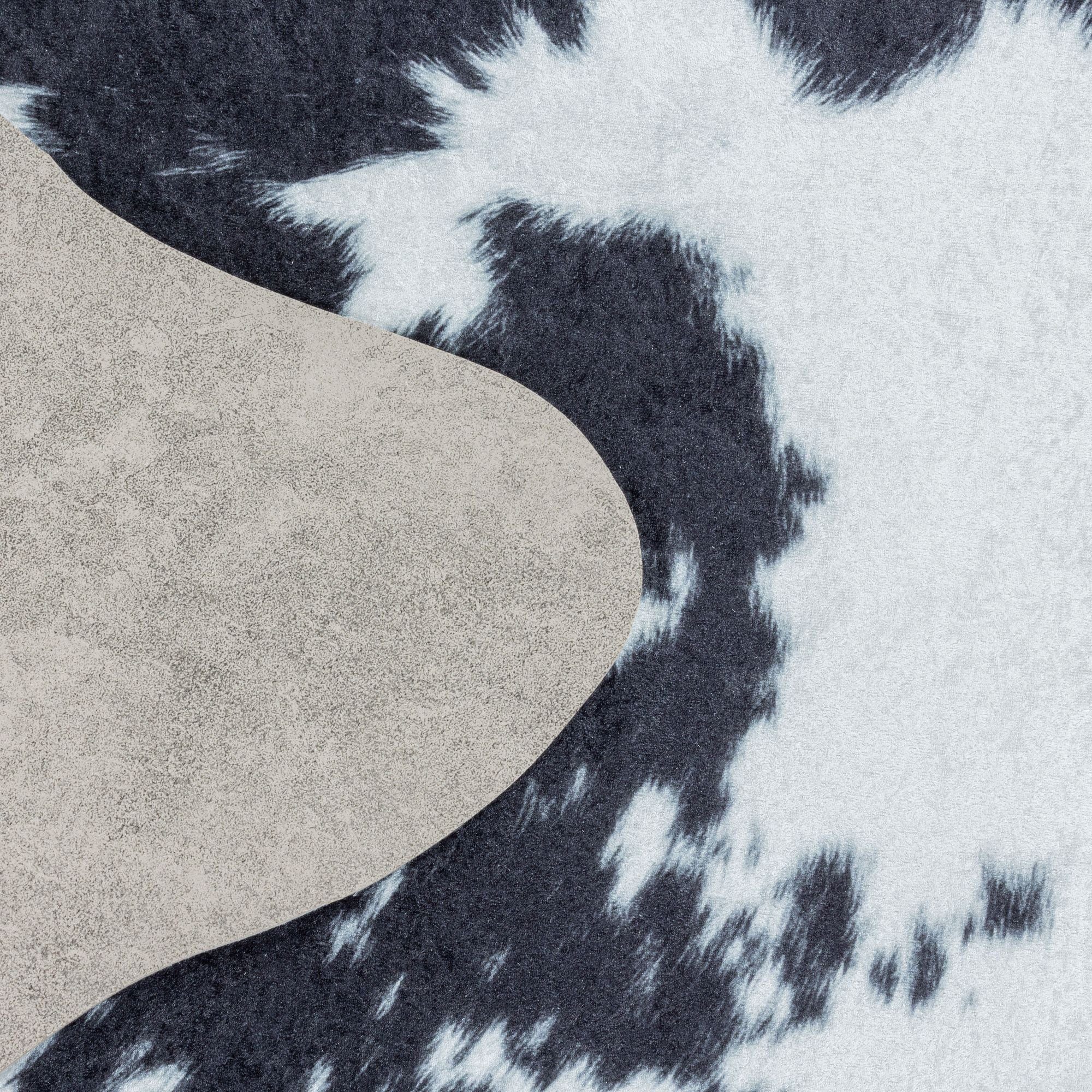 Fellteppich Rindsleder Imitat, Carpetsale24, Rund, Höhe: 7 mm, Fellteppich Kuhfell Rindsleder Imitat Digitaldruck Waschbar Rutschfest