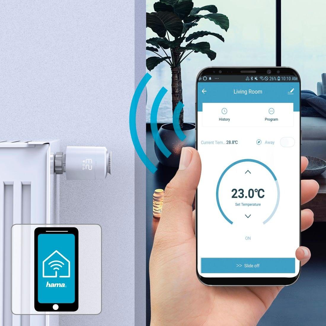 Hama WLAN Heizungssteuerung, Set 2x smart Heizungsthermostat, Hub + Adapter Smart-Home Starter-Set