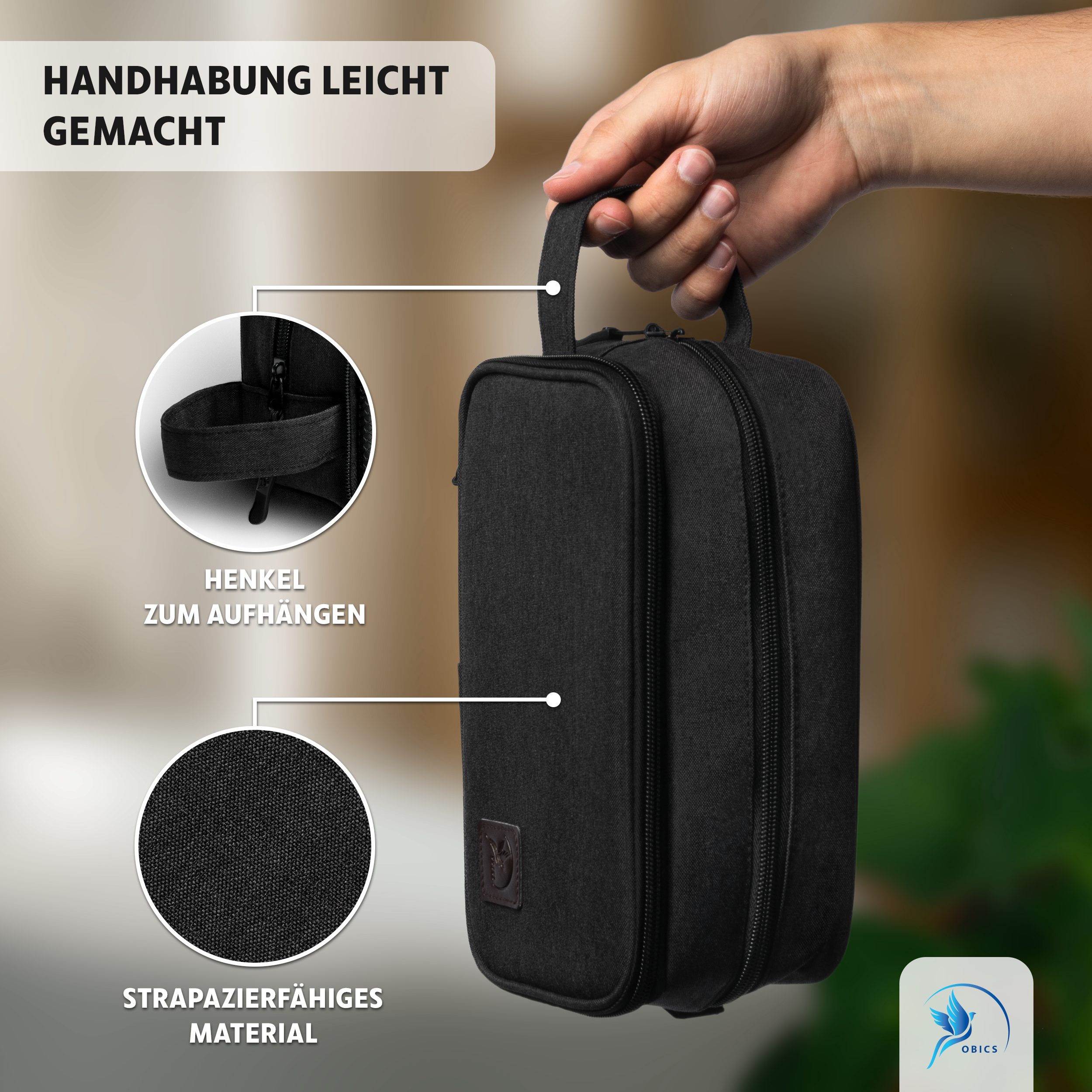 Obics Kulturbeutel, kleine Kosmetik-Tasche für die Reise und Unterwegs