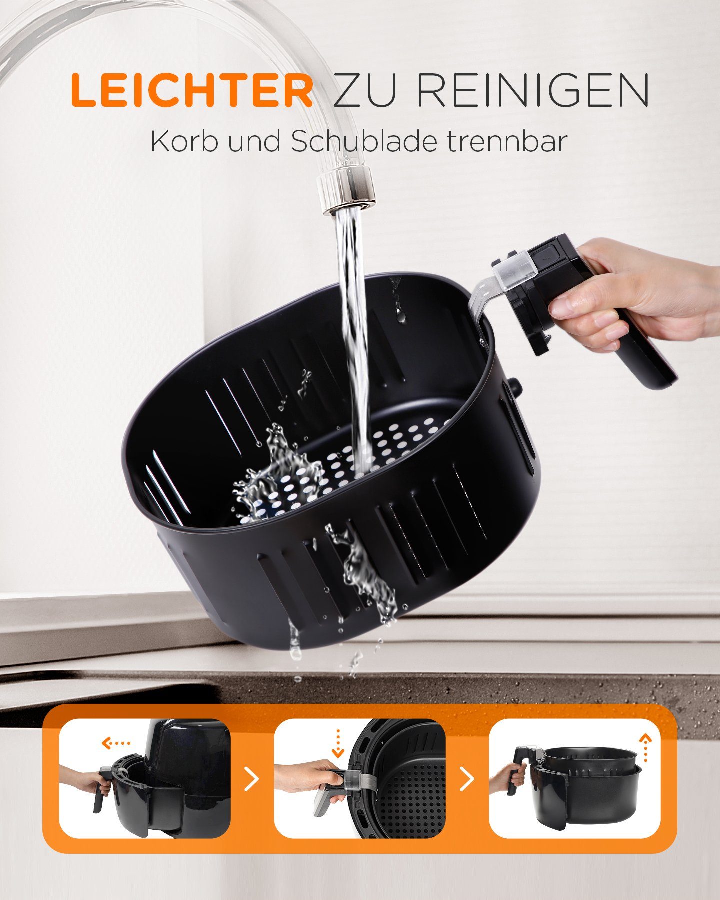 Tomons Heißluftfritteuse XXL 5,5L Elektrofritteuse Airfryer, ohne Fett und Öl, 1800,00 W