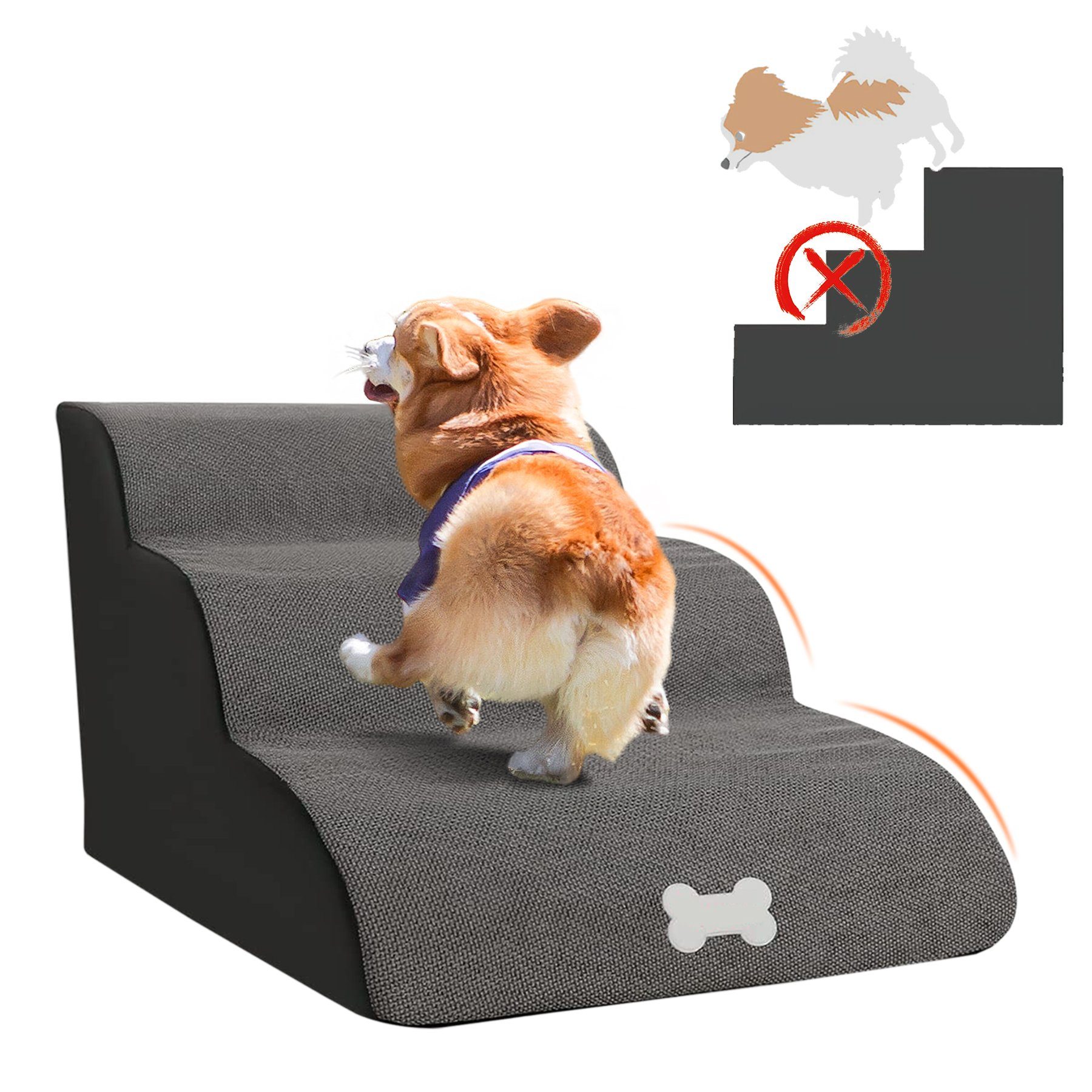 CALIYO Hunderampe Hundetreppe 3 Schichten Haustiertreppe Hundetreppe Katzentreppe, für Kleine Hunde Welpe Katzen aus Sofa Bett rutschfest