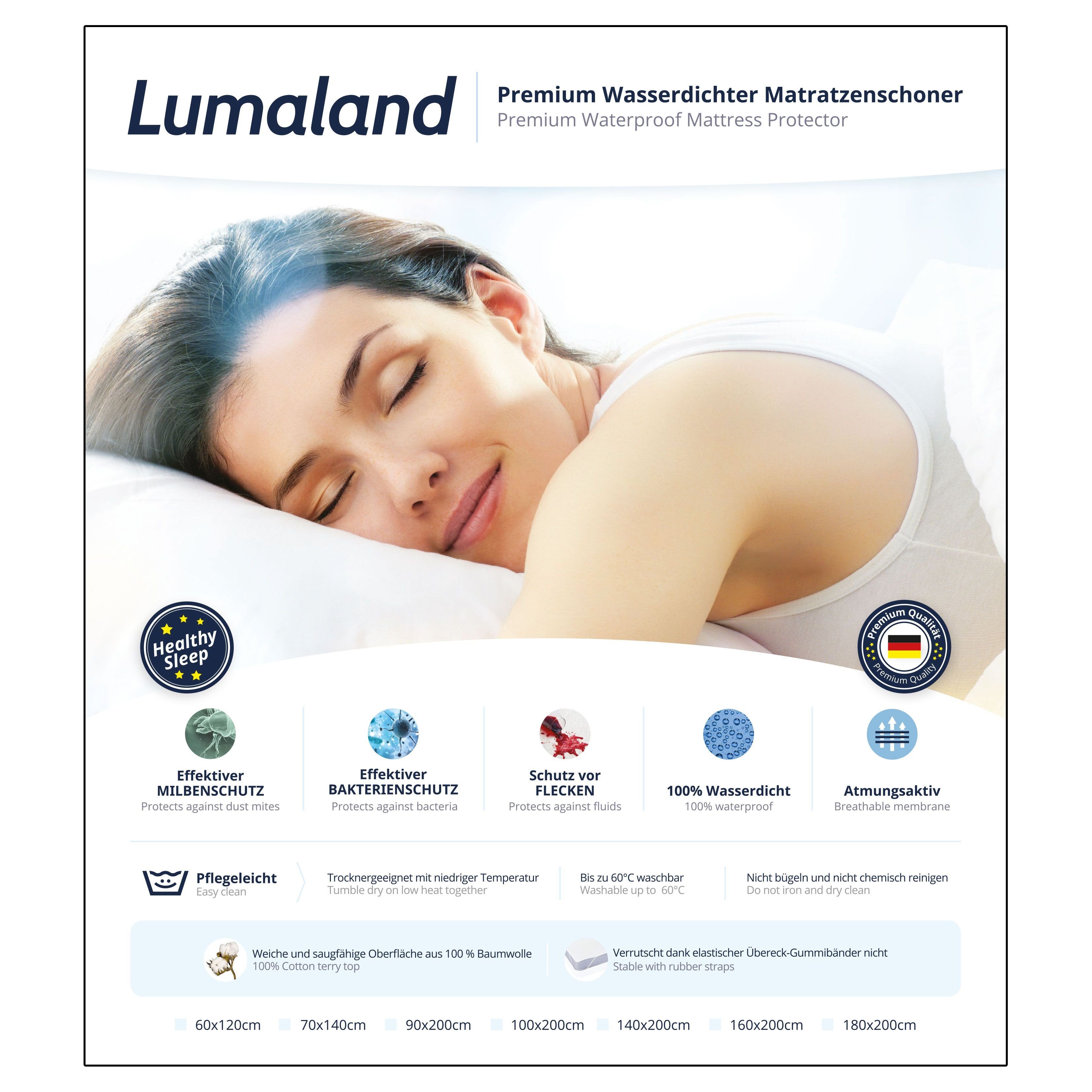 Matratzenauflage Wasserundurchlässig 100 x 200cm 2er Set Lumaland, geeignet für Allergiker 100% Baumwolle