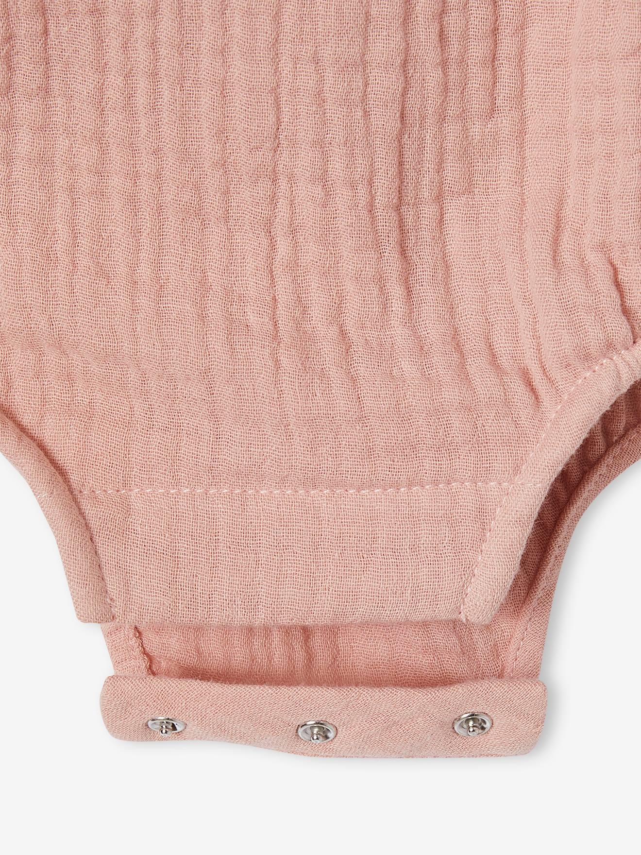 Body bébé personnalisable en gaze de coton ouverture naissance rose poudré