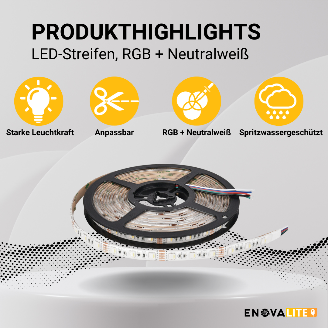 ENOVALITE LED-Streifen, RGB und neutralweißes Licht, IP54, 24 V