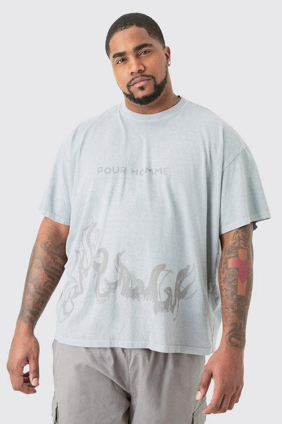 Plus Oversize T-Shirt mit Pour Homme Print