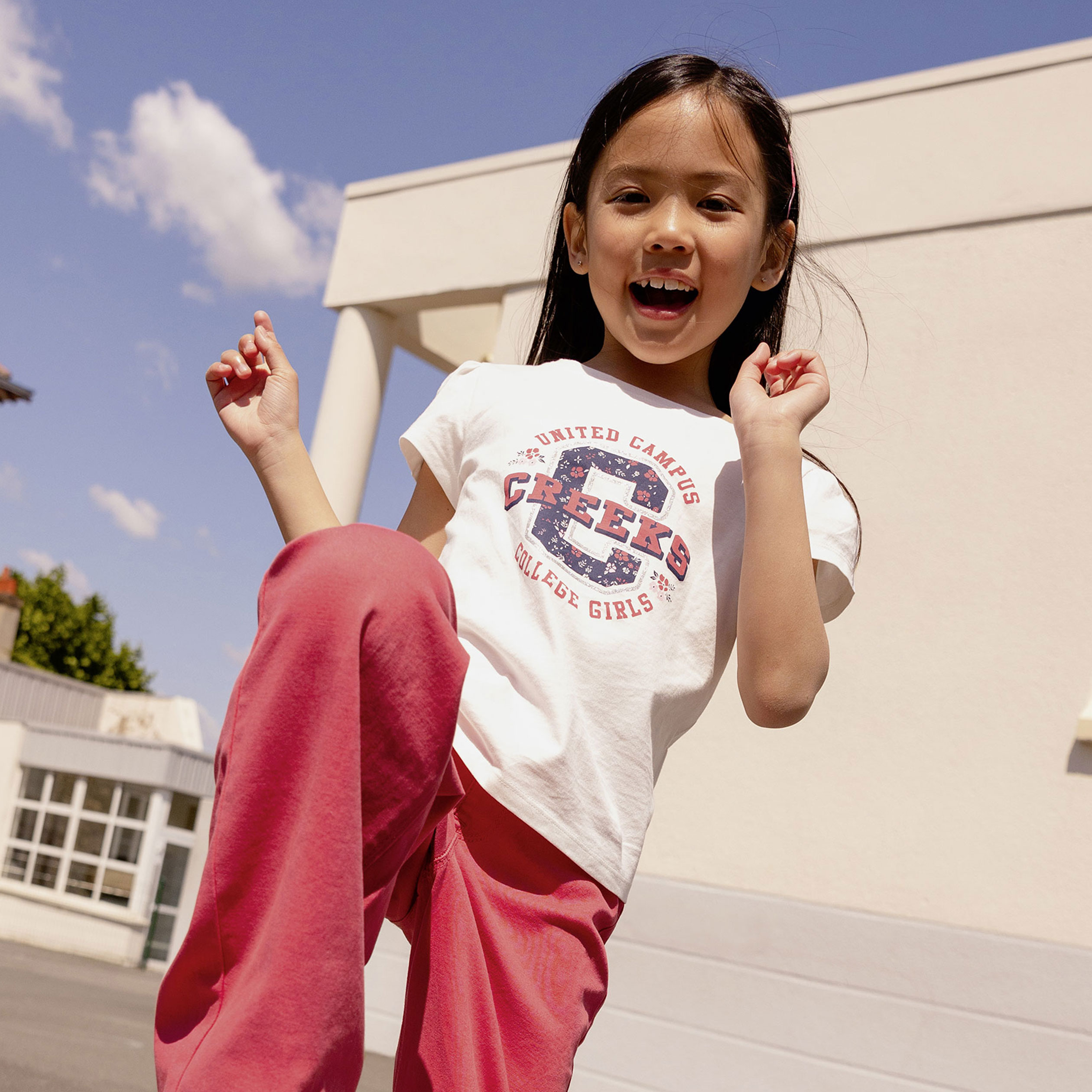 T-shirt manches courtes coton Creeks blanc fille | La Halle