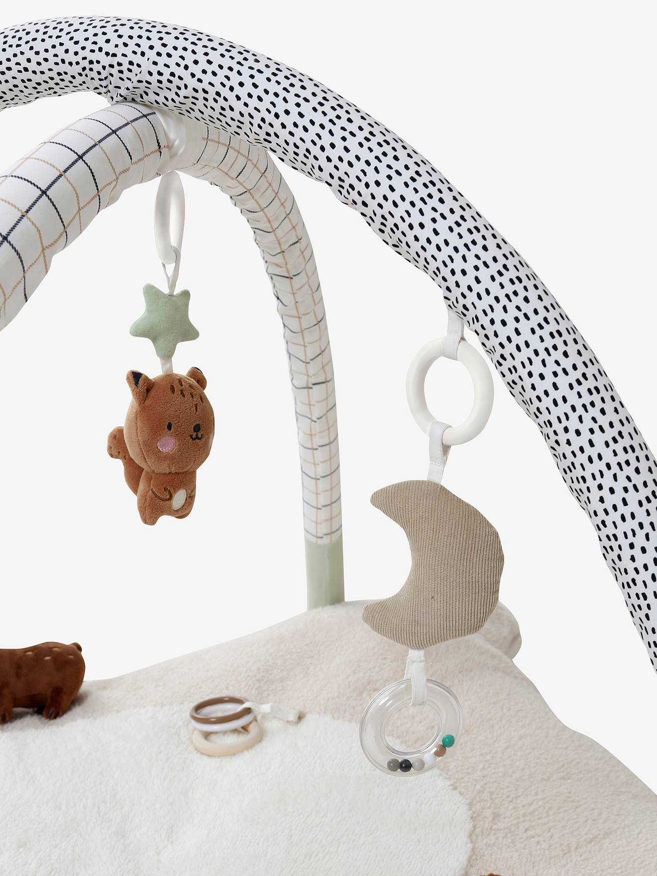 Vertbaudet Activity-Decke mit Spielbogen GRÜNER WALD - wollweiß