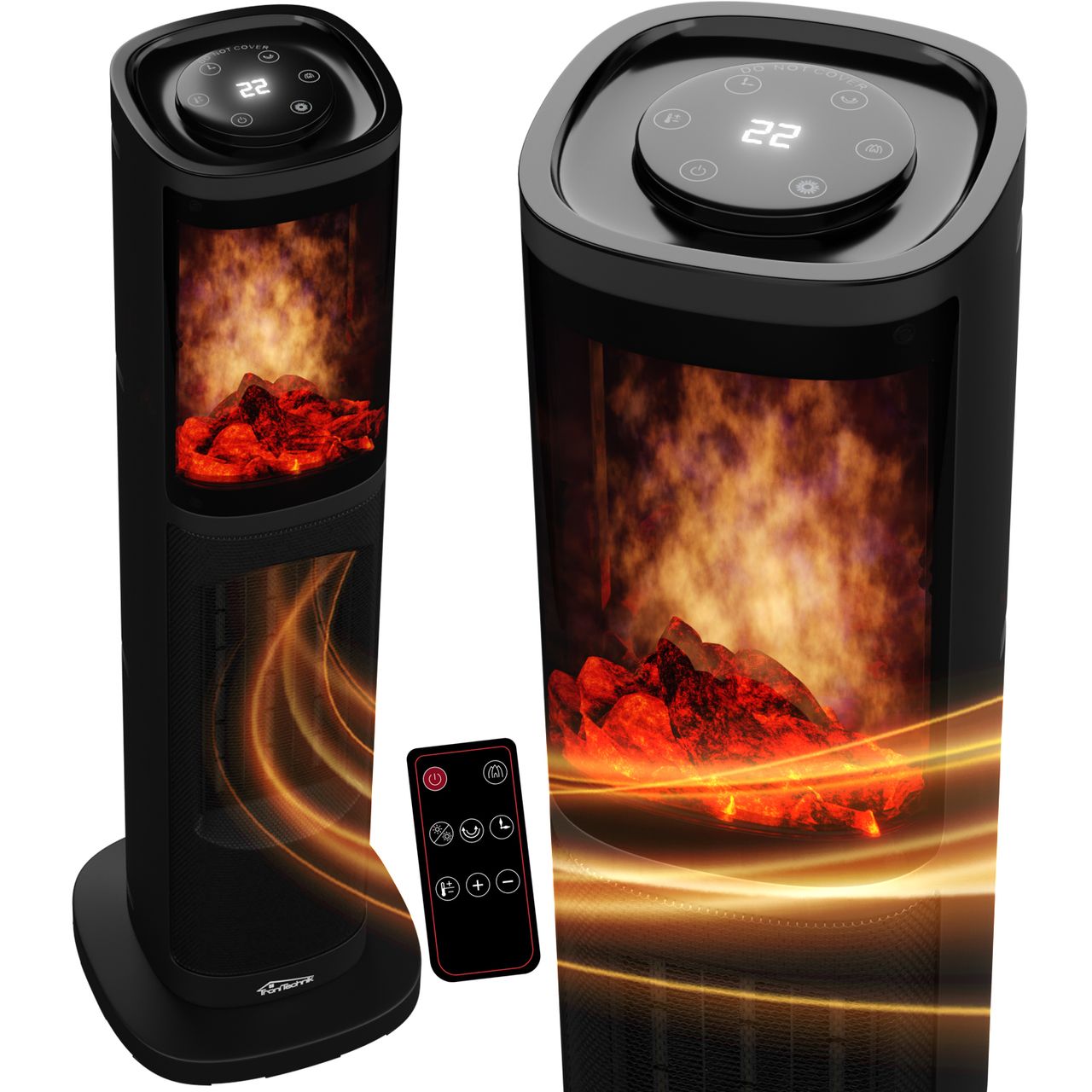 TroniTechnik Turmheizer mit Keramikelement,Heizgerät Flammeneffekt,2000 W, PTC Keramik, Schwarz