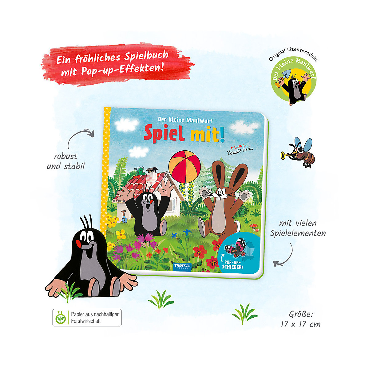 Trötsch Der kleine Maulwurf Spiel mit Pappenbuch mit Pop-up-Schiebern