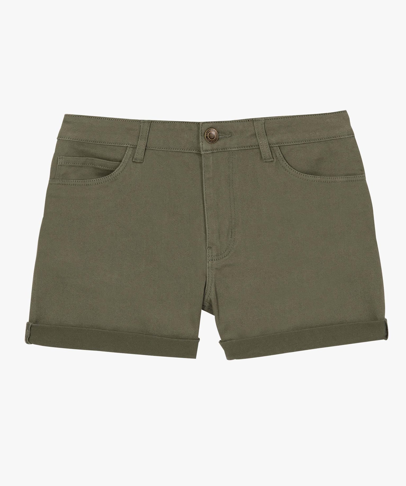 Short femme faon denim avec revers cousus kaki | GEMO