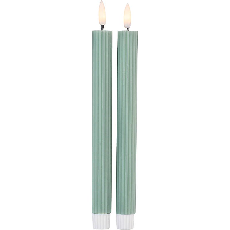 Vie Selected Kronelys 2-pk 24 cm LED rille timer grønn