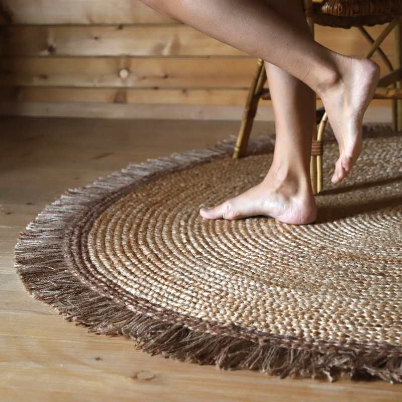 Tapis jute rond avec franges 140cm THAR