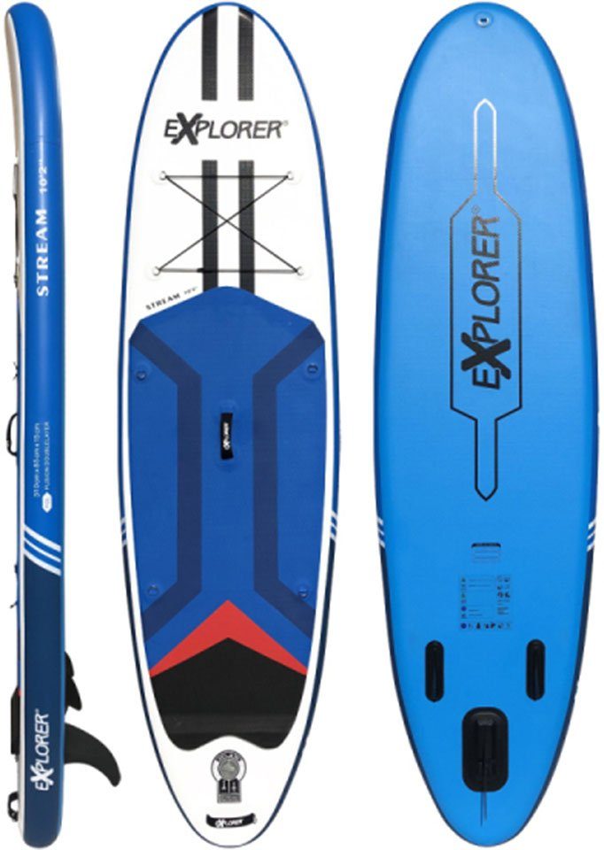 EXPLORER Inflatable SUP-Board Stream 10.2, (6 tlg., mit Paddel, Pumpe und Transportrucksack)