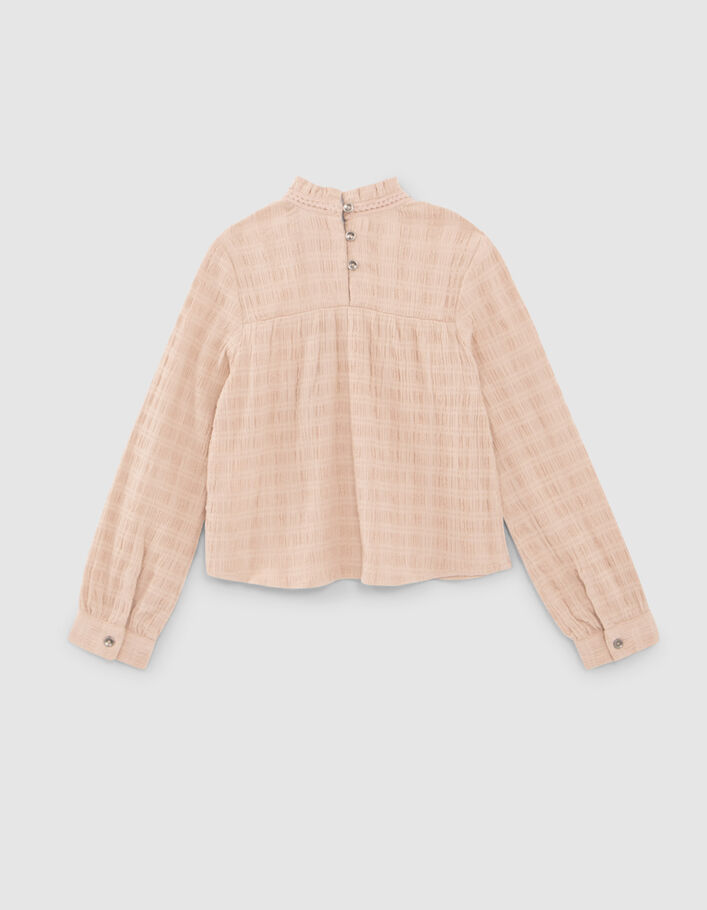 Blouse rose gaufrée avec tulle au col fille