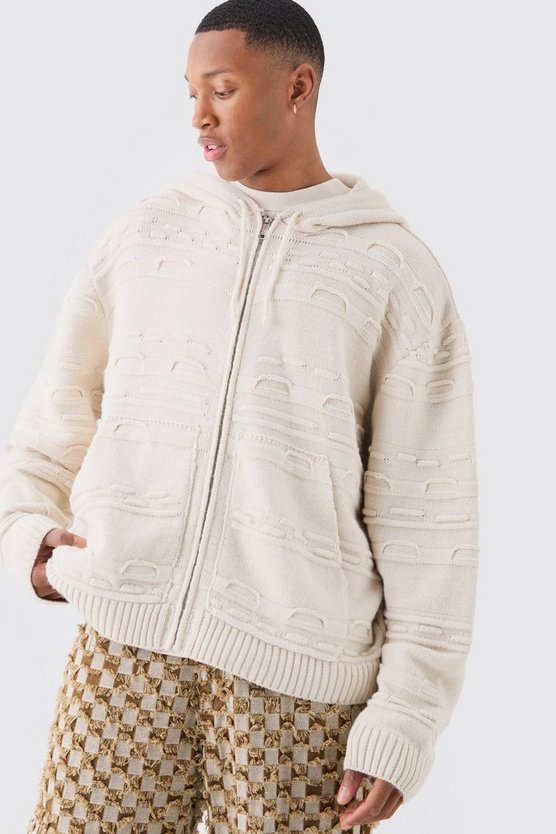 Oversize 3D Jacquard Hoodie mit Reißverschluss