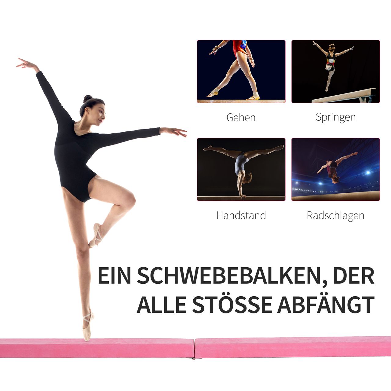 HOMCOM 210 cm Schwebebalken Turnbalken Indoor Outdoor Balance Beam Klappbarer Turnbalken Balance Balken Balancierbalken bis 120 kg Rosa