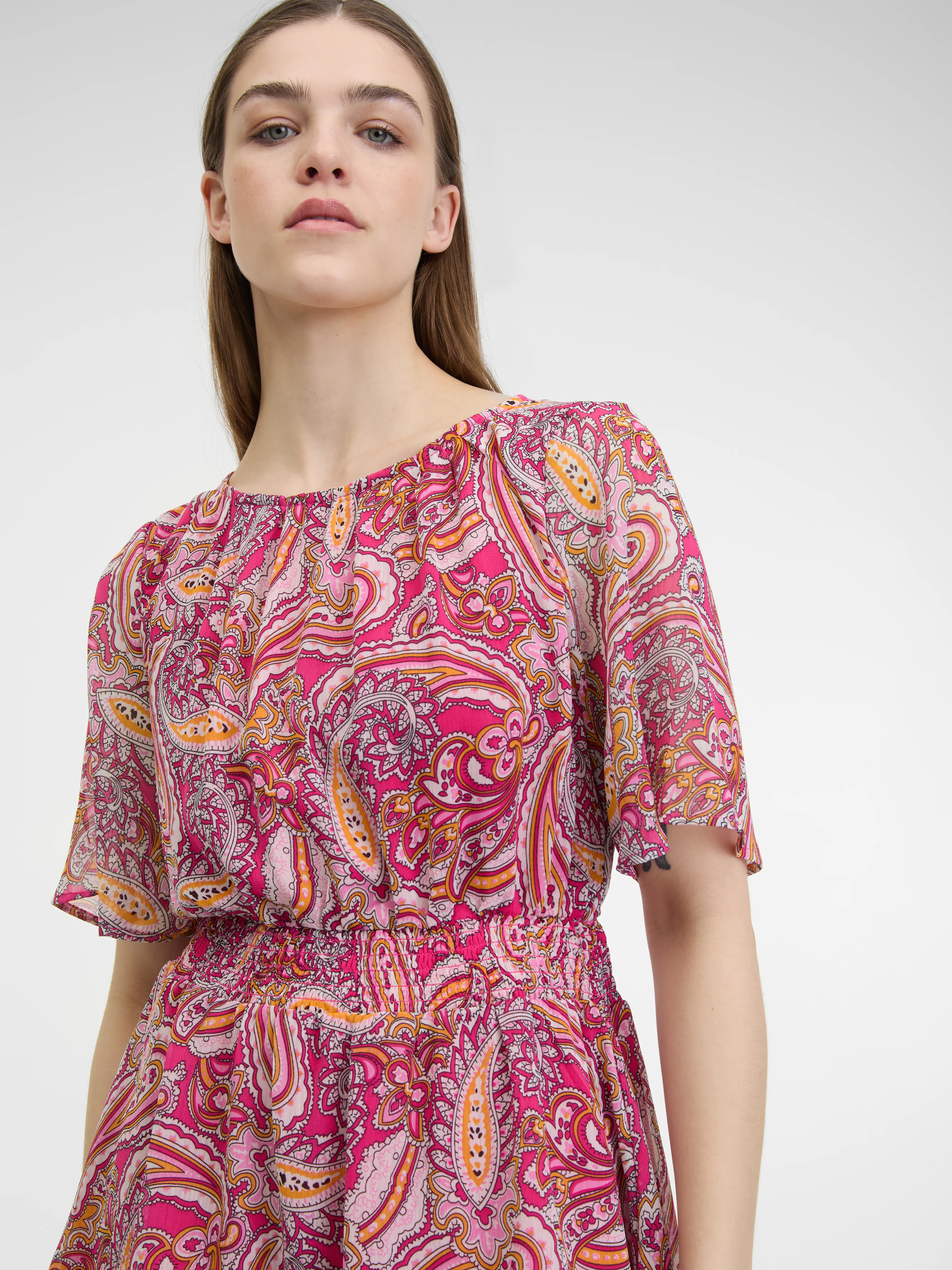 Rot und rosa gemustertes Damenkleid ORSAY