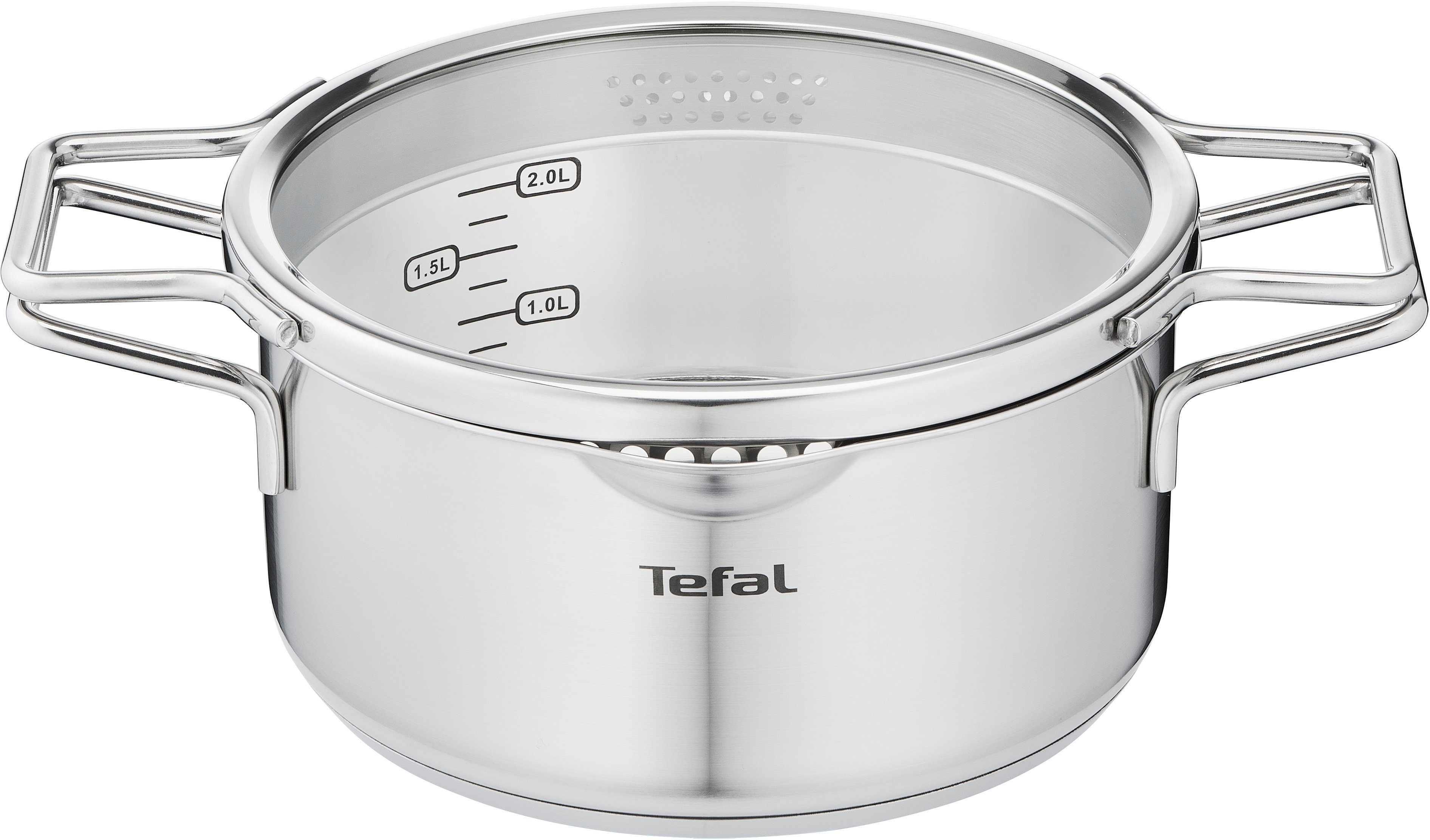 Tefal Topf-Set Nordica, Edelstahl (6-tlg), mit Deckel, nordisches Design, Ausgießer, Doppelgriff, Induktion