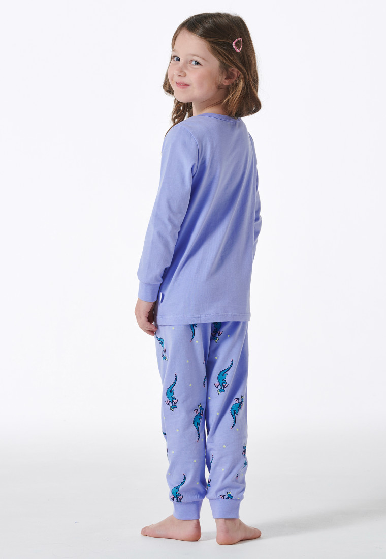 Schlafanzug lang Organic Cotton Bündchen Drache flieder - Girls World