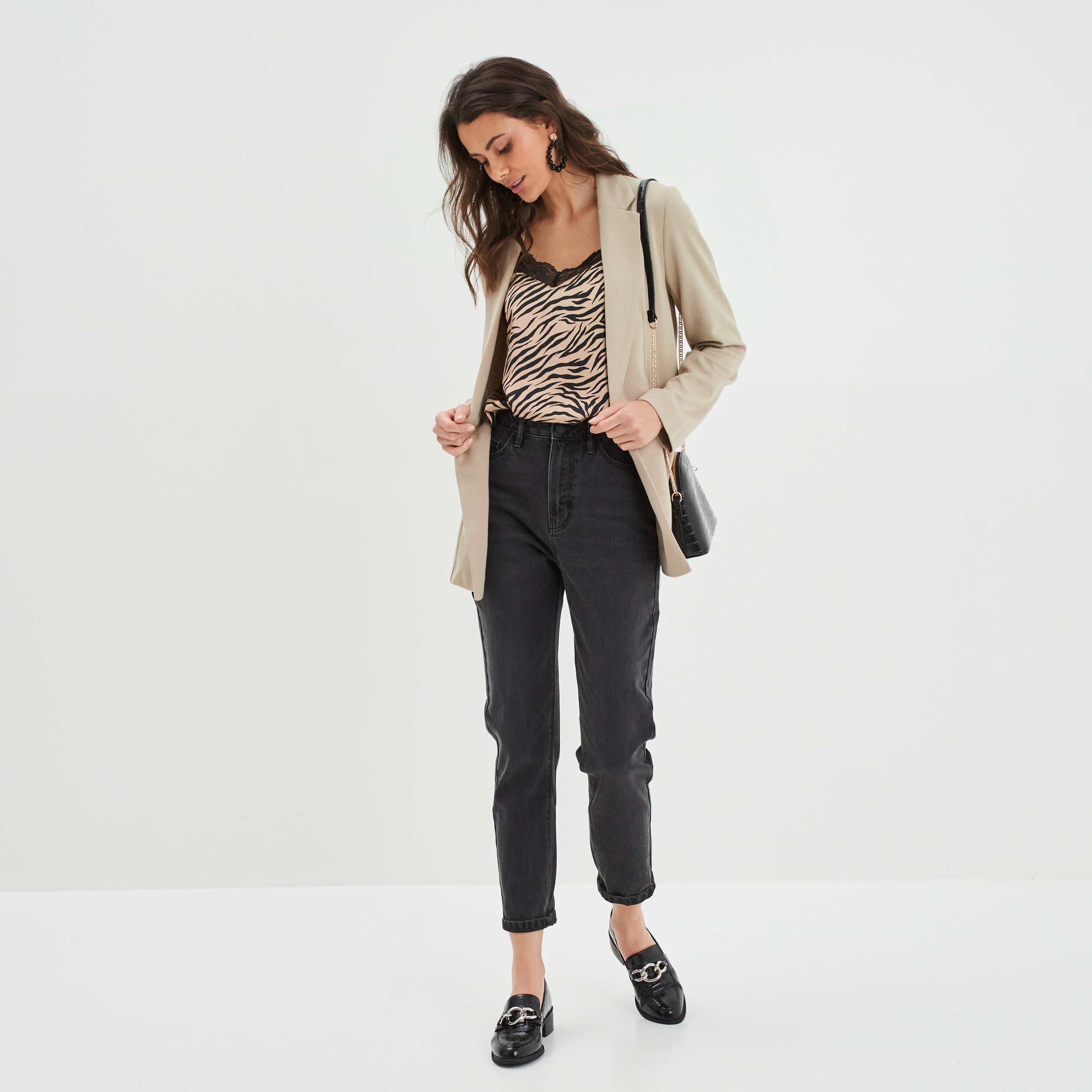 Veste blazer droite taupe femme | La Halle