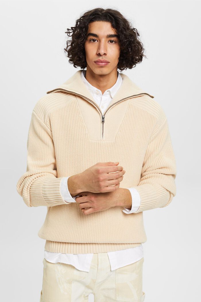 Strickpullover mit halblangem Reißverschluss