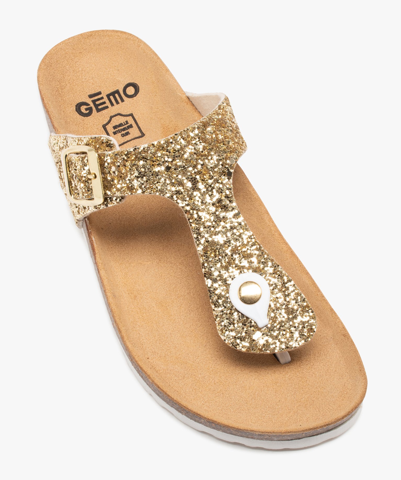 Mules femme plates à paillettes avec entre-doigts or | GEMO