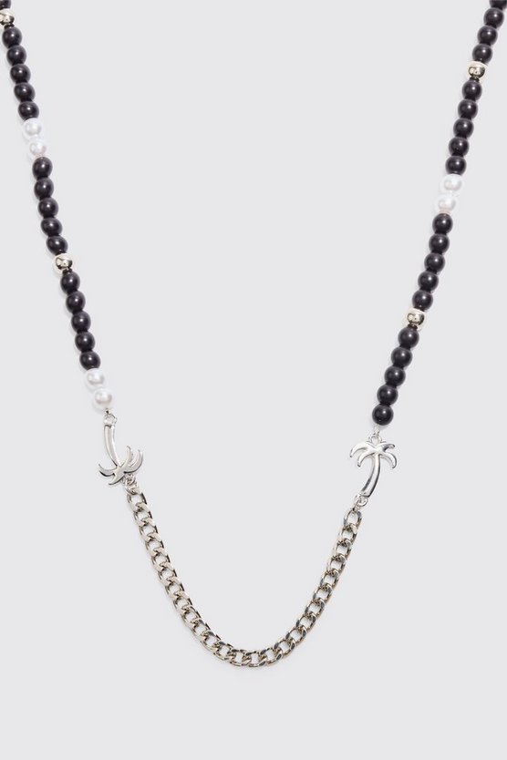 Palm Tree Charm Pearl Chain Necklace