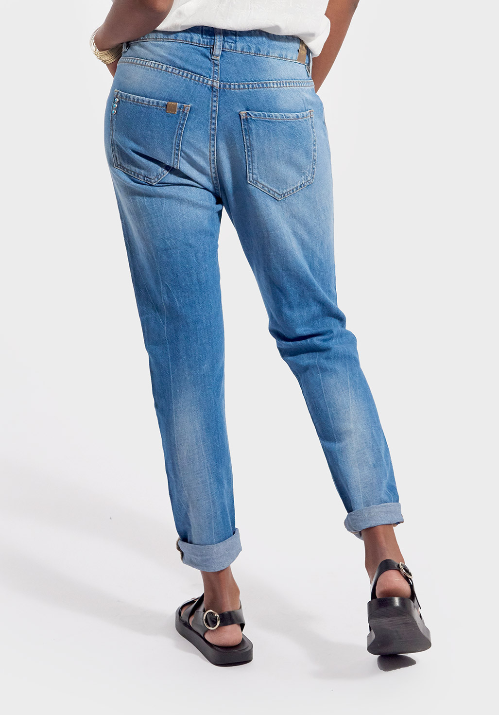 FOLK  Jean bleu effet délavé et déchiré, coupe boyslim