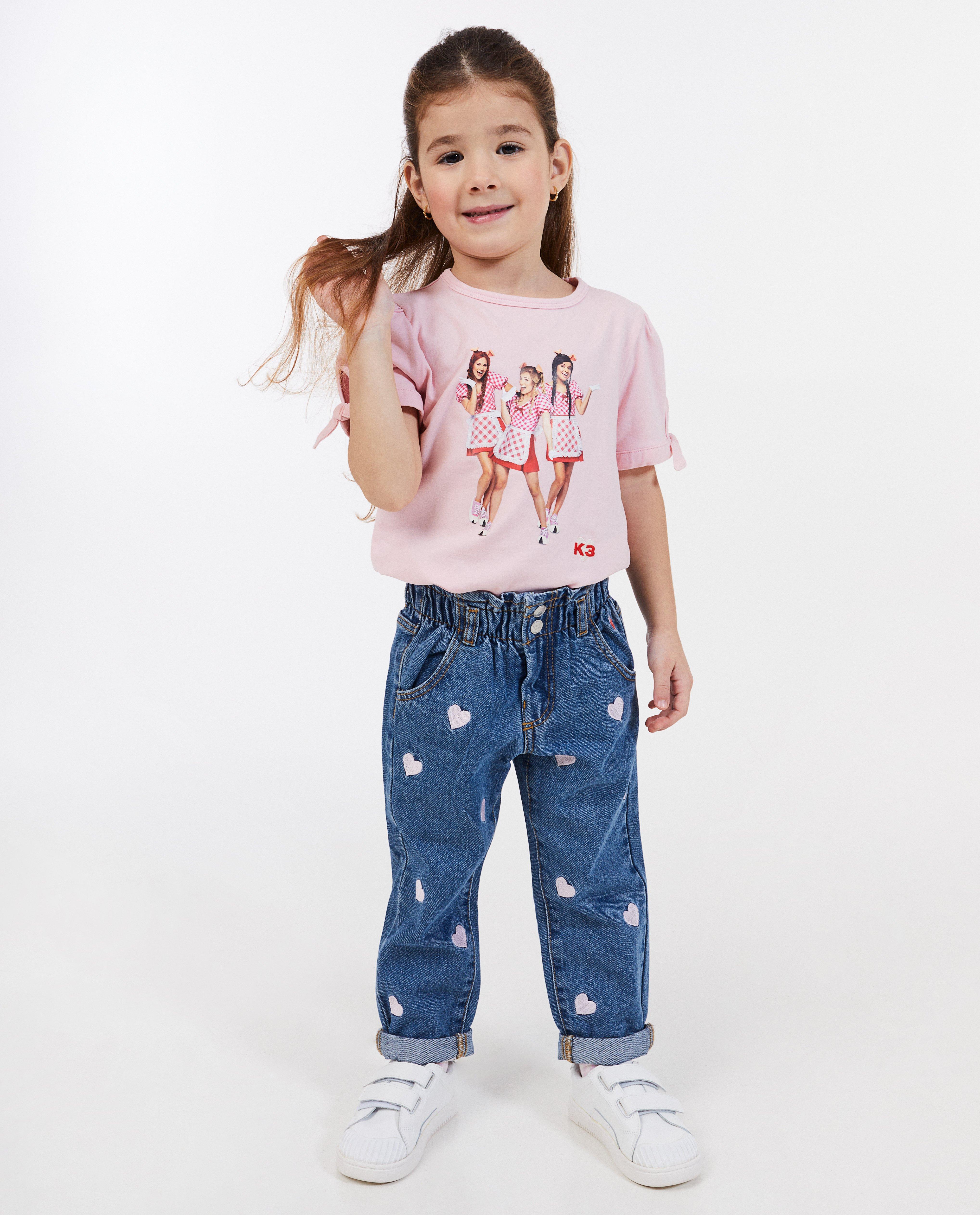 Tricou K3 cu imprimeu foto K3 Cei Trei Purceluși roz deschis