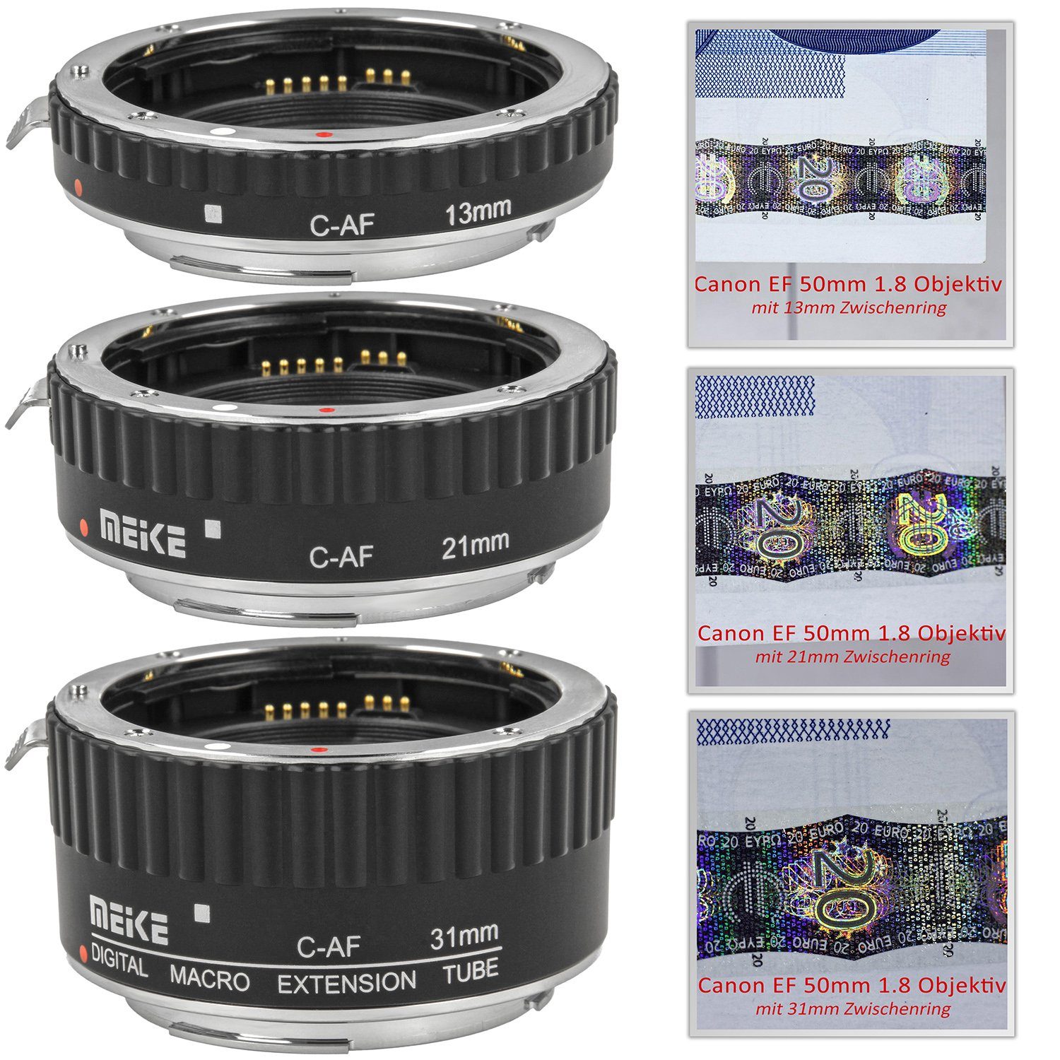 Meike Automatik Zwischenringe für Canon 3-teilig 31/21/13mm für Makrofotos Makroobjektiv