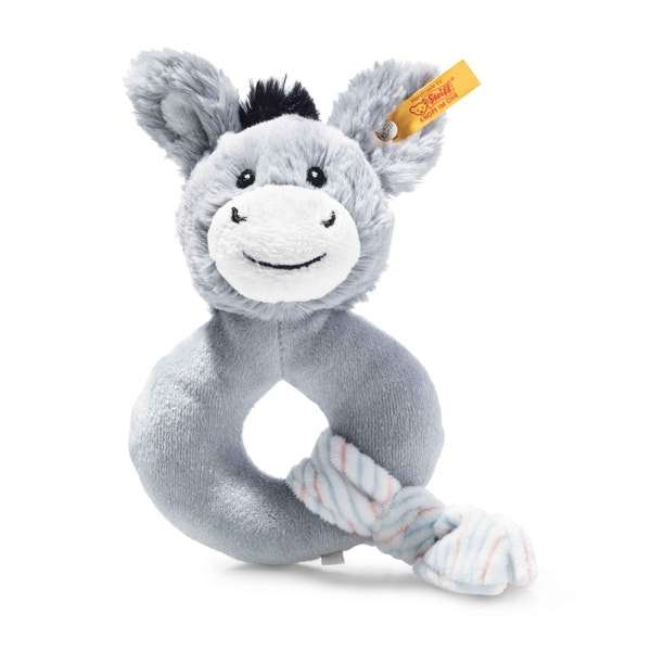 Soft Cuddly Friends Dinkie Esel Greifling mit Rassel, 14 cm, hellgrau