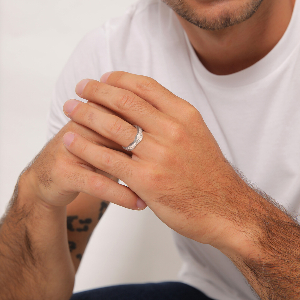 KUZZOI KUZZOI Bague Hommes Bande organique structure en Argent Sterling 925 Bague