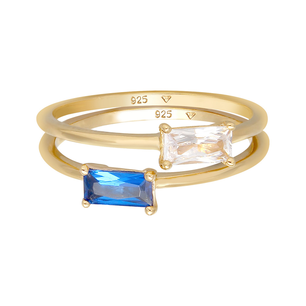 Elli PREMIUM Elli PREMIUM Bague Set Zirkonia Synthetischer Saphir 925 vergoldet Bague