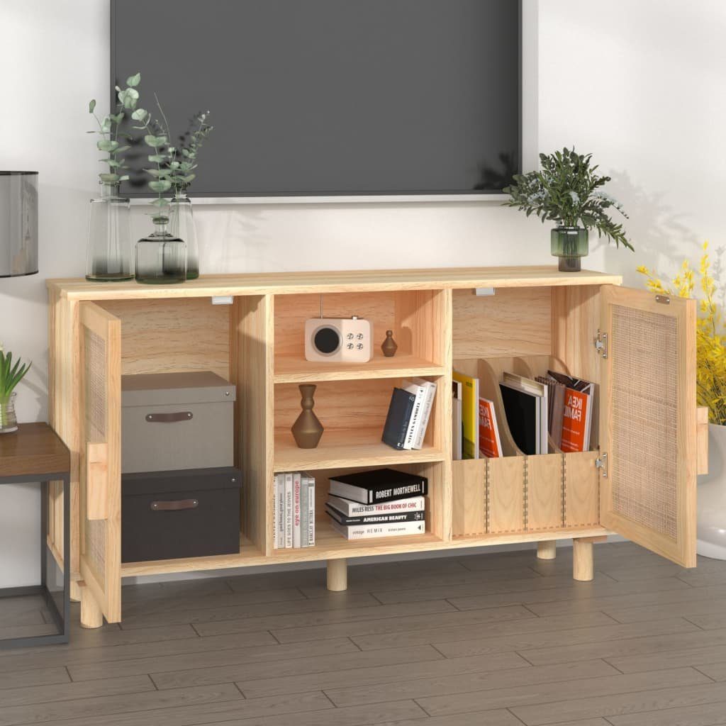 vidaXL Sideboard Sideboard Braun 105x30x60 cm Massivholz Kiefer und Natur-Rattan (1 St)