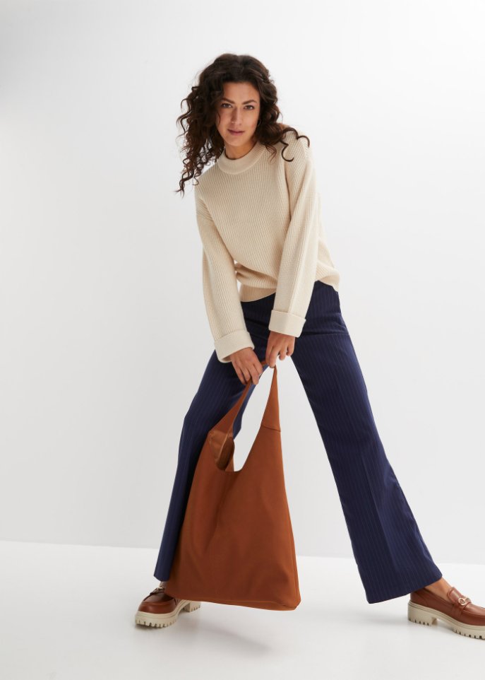 Ripppullover mit weitem Ärmel