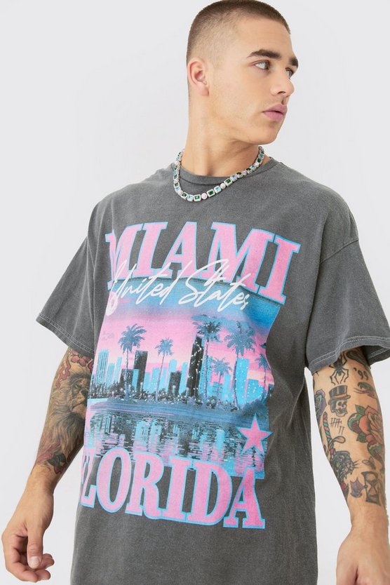 Oversize T-Shirt mit Miami Florida Print