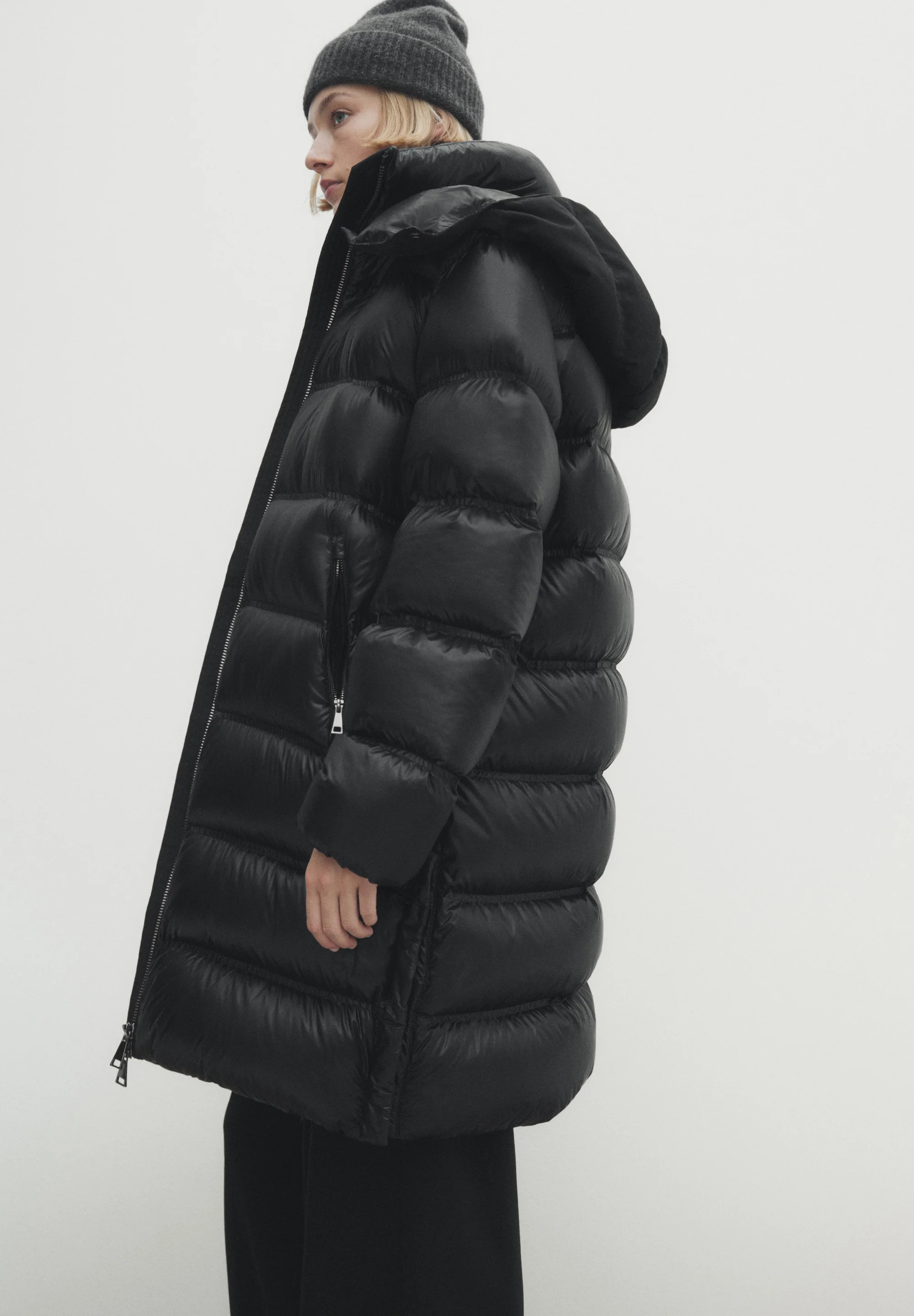 Massimo Dutti LARGO CON Y CONTRASTE - Chaqueta de plumas