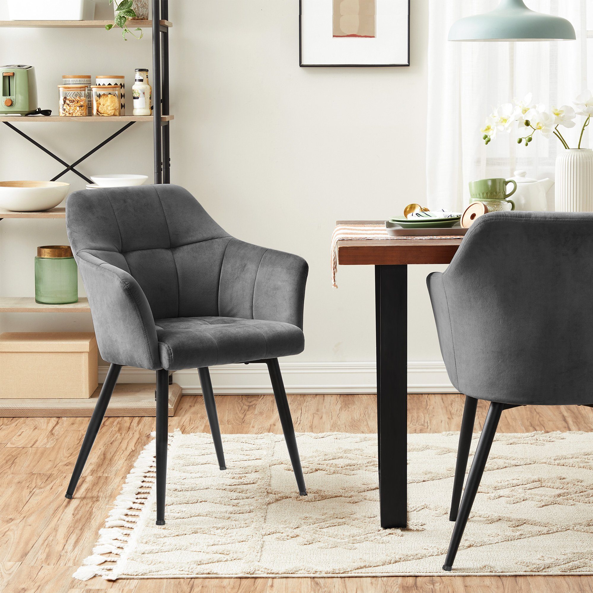 SONGMICS Polsterstuhl (1 St), esszimmer stühle, Samt, 61 x 60 x 86,5 cm