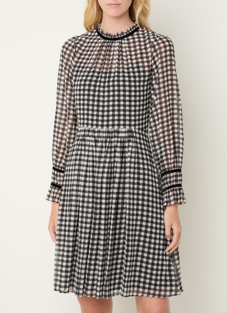 Vestido túnica midi semitransparente Verity de LKBennett con estampado de cuadros.
