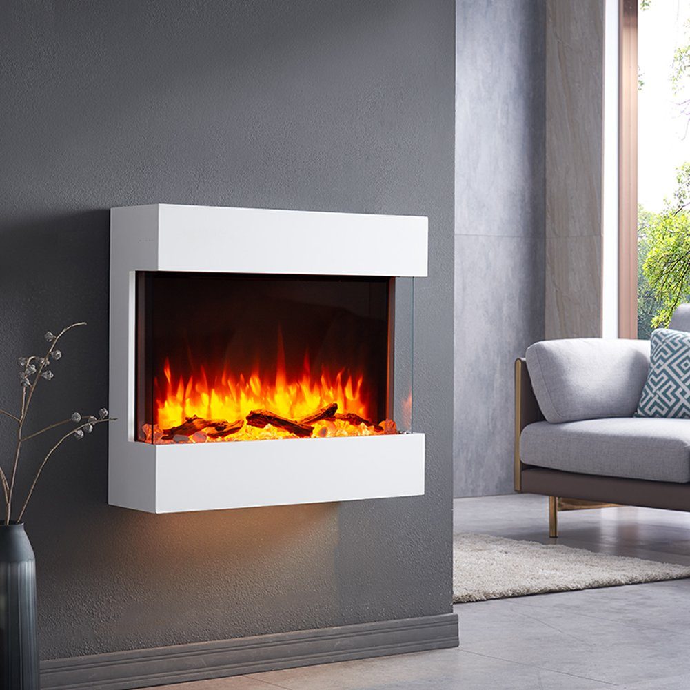 RICHEN Elektrokamin Alva, Wandkamin mit Heizung 2000W, 3D-Flammeneffekt, LED-Beleuchtung, Fernbedienung, Timer, Thermostat