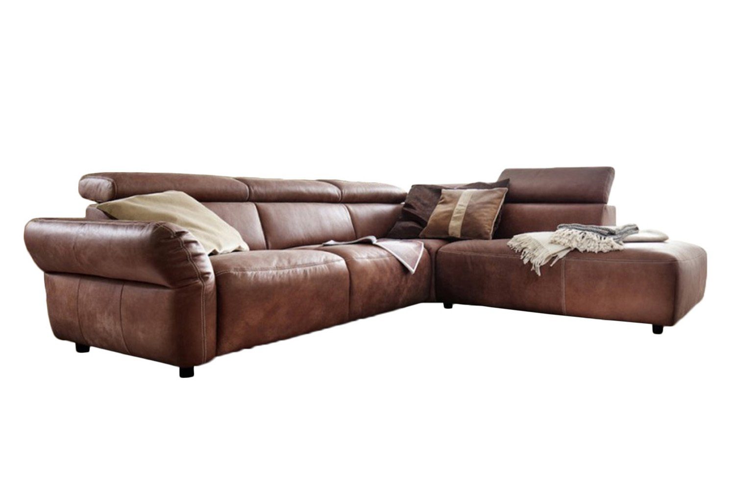 KAWOLA Ecksofa RISO, Leder Sitztiefenverstellung, Recamiere links o. rechts, versch. Farben