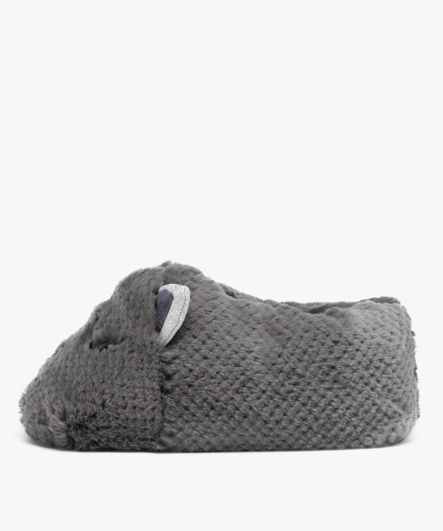 Chaussons femme en volume tête de chat avec oreilles à pai... gris | GEMO