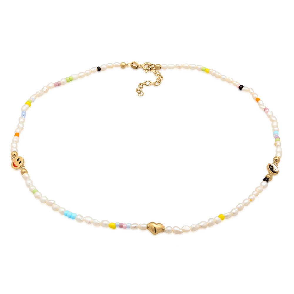 Elli Elli Collier Femme coeur smile emoji tendance avec perles d'eau douce en argent s collier