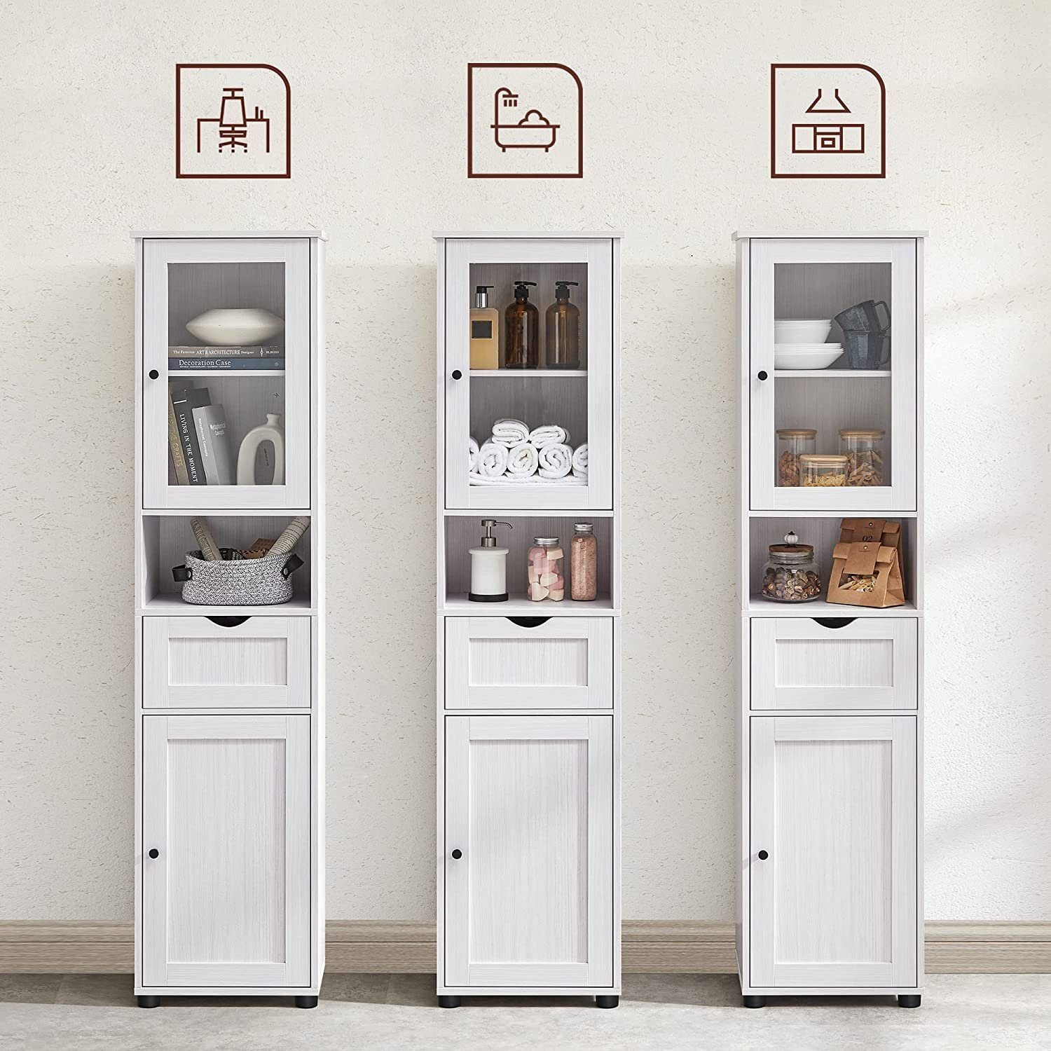 VASAGLE Badkommode Badezimmerschrank, Hochschrank, verstellbare Ablagen